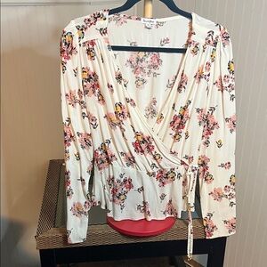 love fire Floral Faux Wrap Blouse, Size L